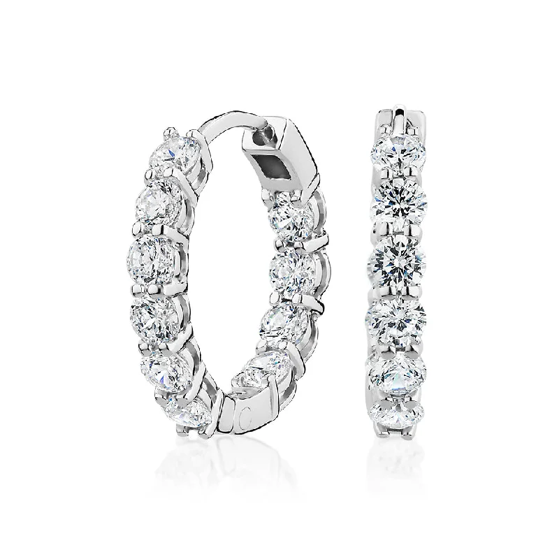 Drop Earrings for Everyday Glamour -Round Brilliant hoop earrings with 1.6 carats* of diamond simulants in sterling silver