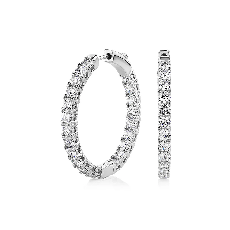 Drop Earrings with Infinity Symbols -Round Brilliant hoop earrings with 4.84 carats* of diamond simulants in sterling silver