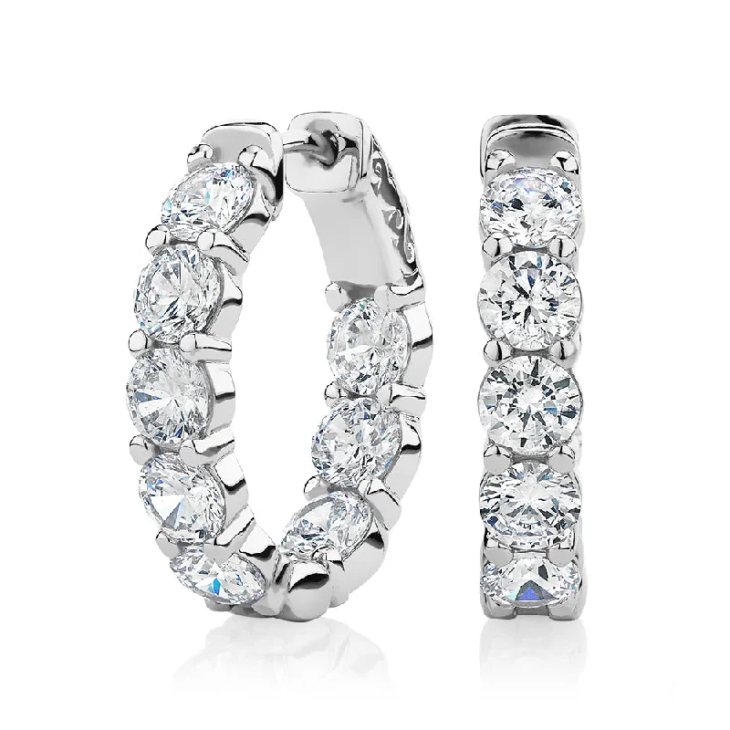 Drop Earrings with Knot Designs -Round Brilliant hoop earrings with 5.76 carats* of diamond simulants in sterling silver