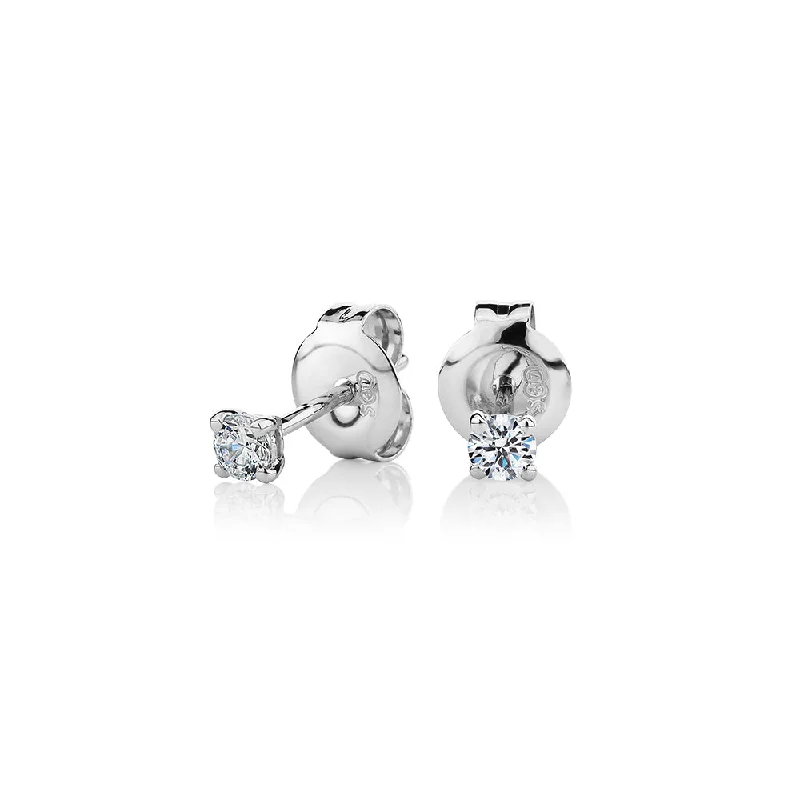 Drop Earrings with Wave Designs -Round Brilliant stud earrings with 0.15 carats* of diamond simulants in 10 carat white gold