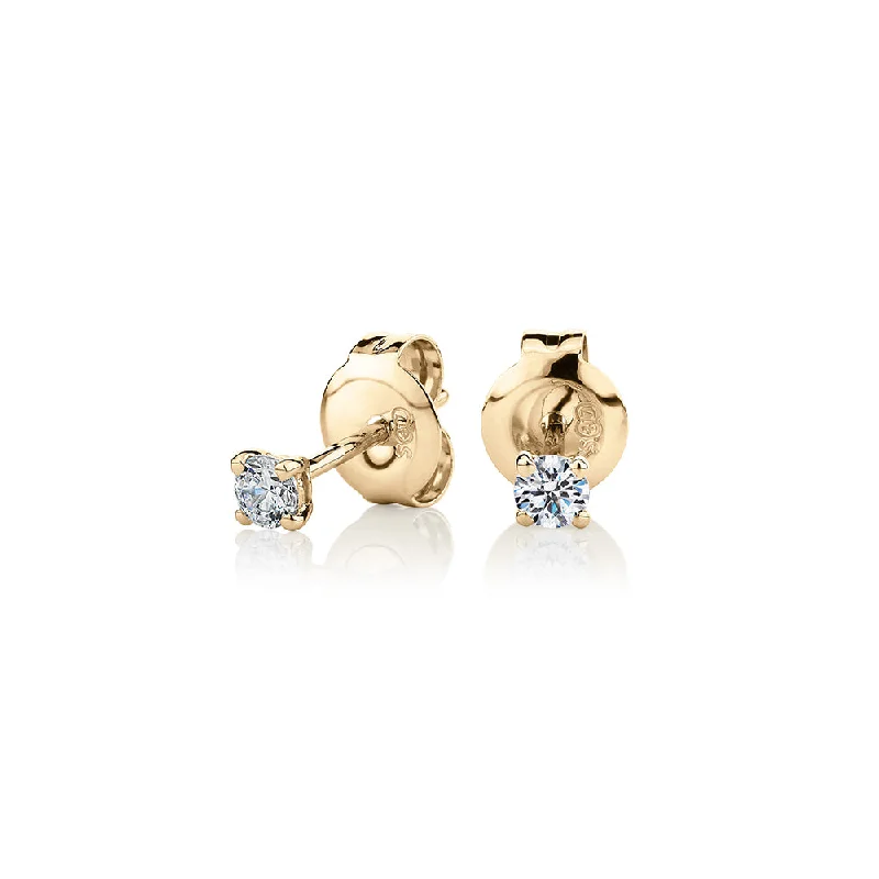 Star Shaped Drop Earrings for Charm -Round Brilliant stud earrings with 0.15 carats* of diamond simulants in 10 carat yellow gold