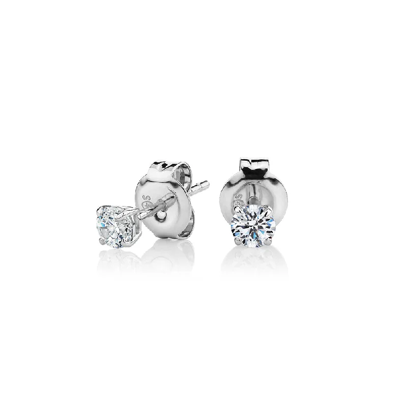 Drop Earrings with Symbolic Elements -Round Brilliant stud earrings with 0.25 carats* of diamond simulants in 10 carat white gold