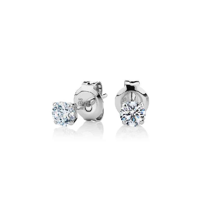 Drop Earrings for Gym Workout -Round Brilliant stud earrings with 0.5 carats* of diamond simulants in 10 carat white gold