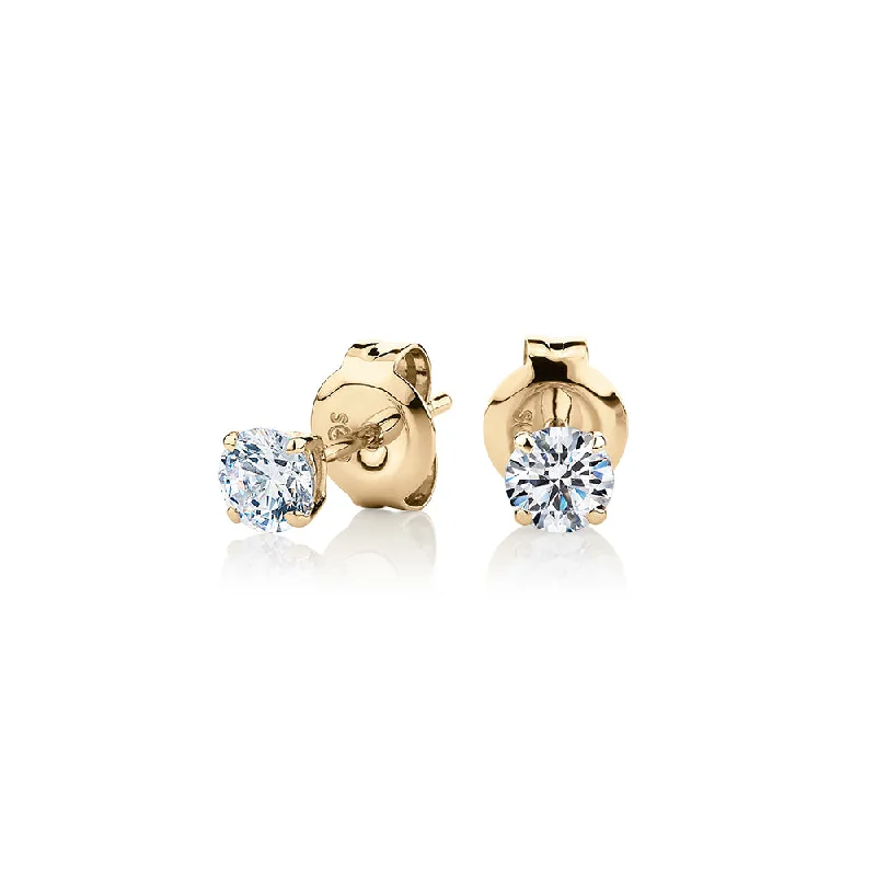 Drop Earrings with Animal Motifs -Round Brilliant stud earrings with 0.5 carats* of diamond simulants in 10 carat yellow gold