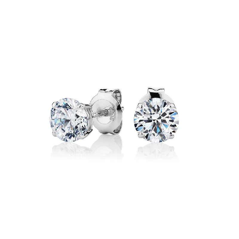 Drop Earrings for Beach Outfit -Round Brilliant stud earrings with 1.5 carats* of diamond simulants in 10 carat white gold