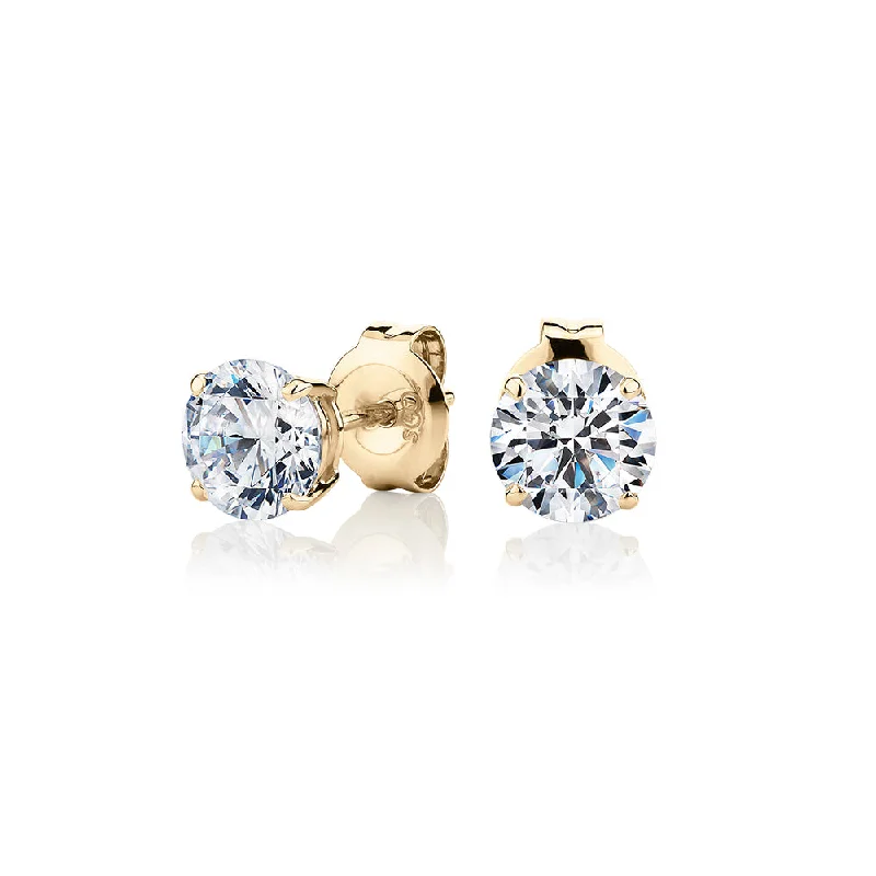 Drop Earrings for Wellness Routine -Round Brilliant stud earrings with 1.5 carats* of diamond simulants in 10 carat yellow gold