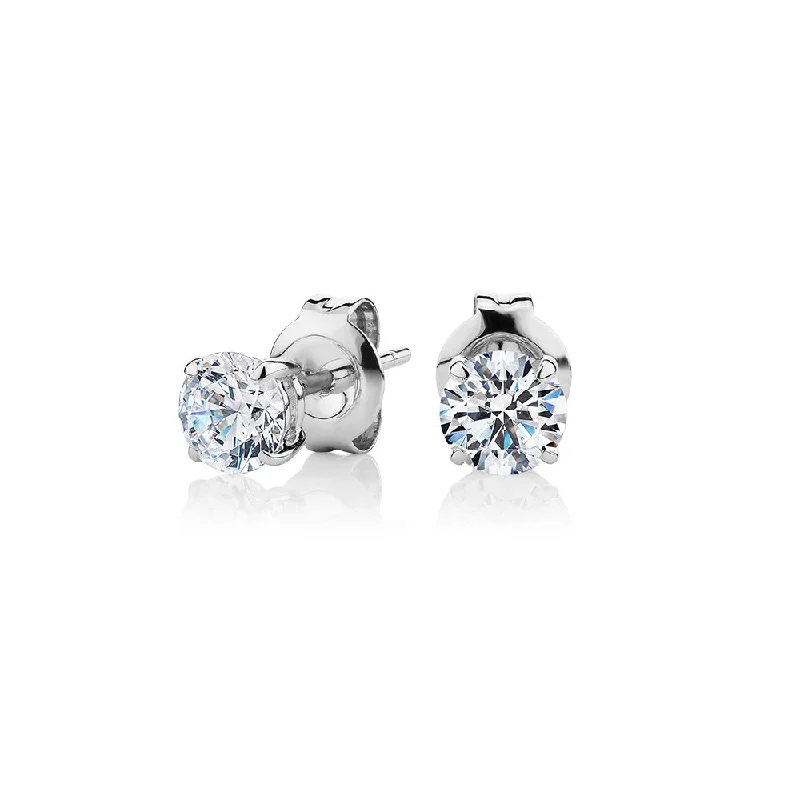 Drop Earrings for Formal Attire -Round Brilliant stud earrings with 1 carat* of diamond simulants in 10 carat white gold