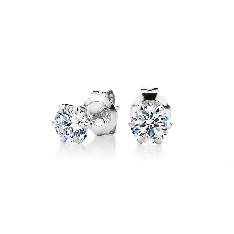 Drop Earrings with Keyhole Designs -Round Brilliant stud earrings with 1 carat* of diamond simulants in 10 carat white gold