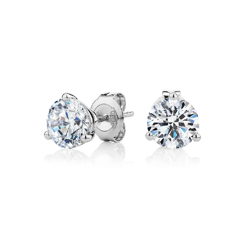 Drop Earrings with Star Motifs -Round Brilliant stud earrings with 2.06 carats* of diamond simulants in 10 carat white gold