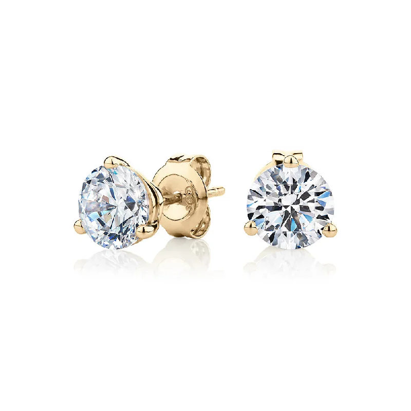 Drop Earrings with Leaf Motifs -Round Brilliant stud earrings with 2.06 carats* of diamond simulants in 10 carat yellow gold