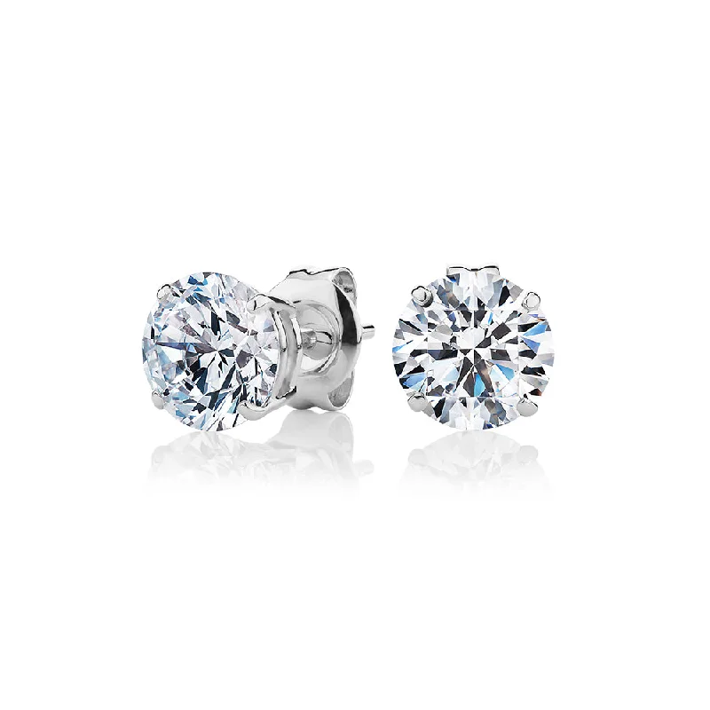 Drop Earrings for Yoga Session -Round Brilliant stud earrings with 2.5 carats* of diamond simulants in 10 carat white gold