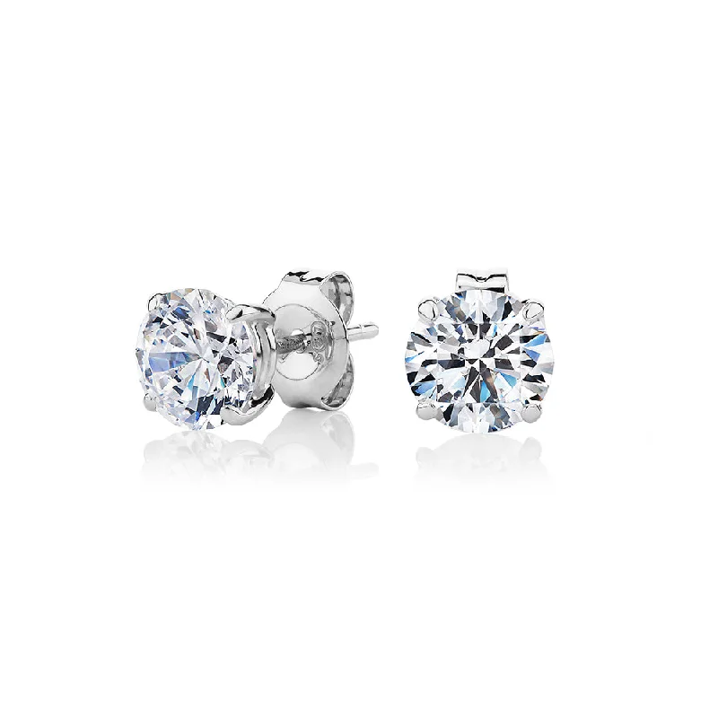 Drop Earrings for Anniversary -Round Brilliant stud earrings with 2 carats* of diamond simulants in 10 carat white gold