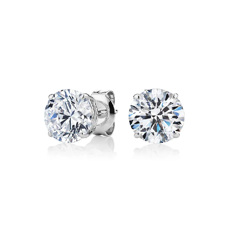 Drop Earrings for Office Wear -Round Brilliant stud earrings with 3 carats* of diamond simulants in 10 carat white gold