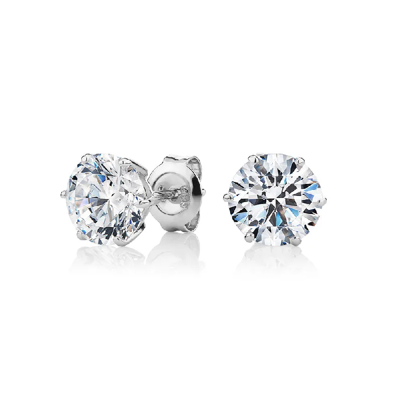 Drop Earrings with Vine Designs -Round Brilliant stud earrings with 3 carats* of diamond simulants in 10 carat white gold