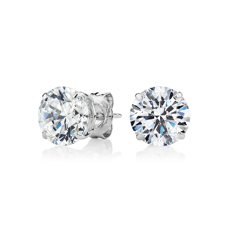 Drop Earrings for School Uniform -Round Brilliant stud earrings with 4 carats* of diamond simulants in 10 carat white gold