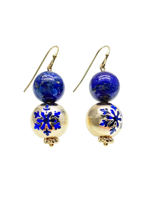 Clip On Drop Earrings for Non Pierced -Blue Lapis With Snowflake Dangle Earrings HE002