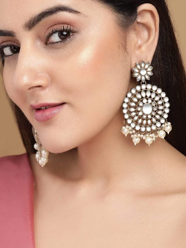 Tarnish Resistant Drop Earrings for Longevity -Rubans Dome Shaped Mirror Earrings With Pearls