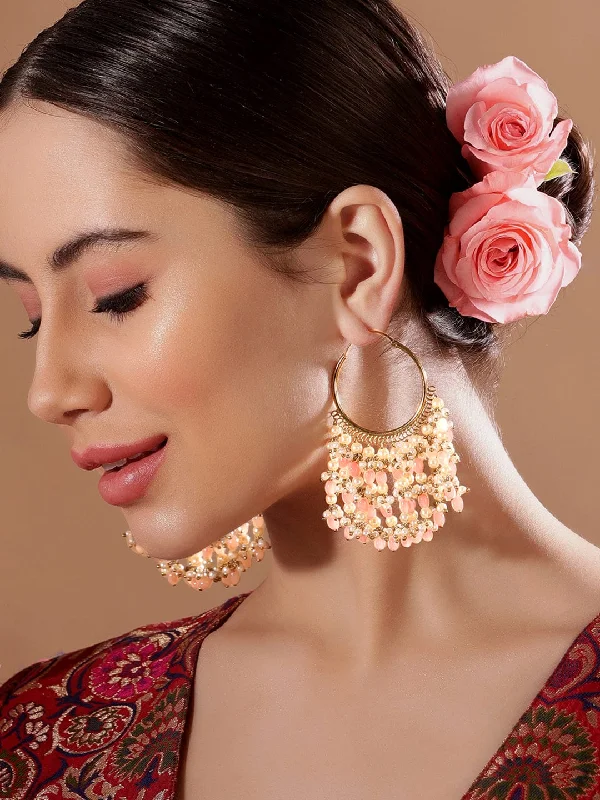 Vintage Drop Earrings with Patina -Rubans Gold Plated Chandbali Earrings With Pastel Colour Beads.