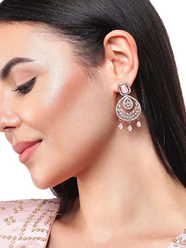 Animal Print Drop Earrings for Fun -Rubans Gold Plated Chandbali Earrings With Pink American Diamonds