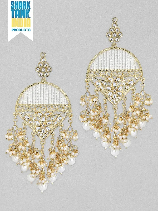 Lightweight Drop Earrings for All Day -Rubans Gold Plated Handcrafted Kundan with Pearls Chandbali Earrings