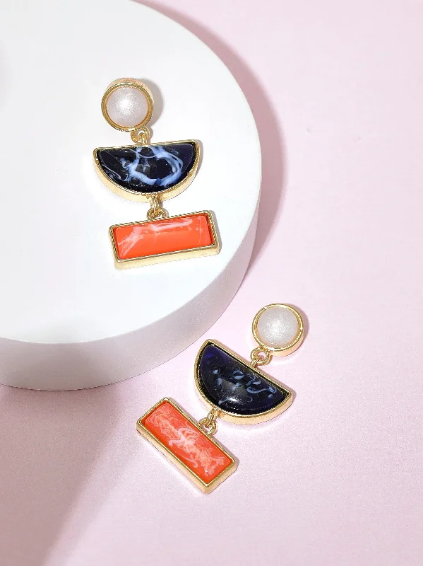 Pearl Drop Earrings for Elegance -TOKYO TALKIES X Rubans Gold Plated Western Earring With Pearl, Blue And Saffron Color