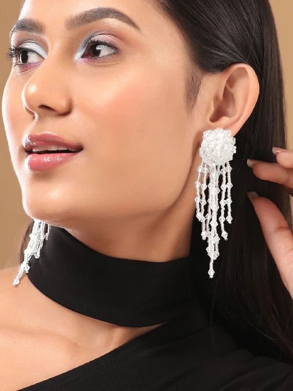 Drop Earrings with Vine Designs -Rubans Voguish Crystal Stone Studded With Tassels Dangle Earrings.