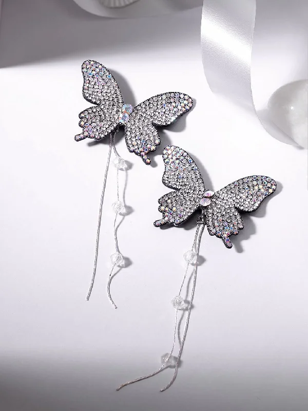 Drop Earrings for Concert Look -Rubans Voguish  Enchanting Butterfly Stud Earrings with Beaded Hangings