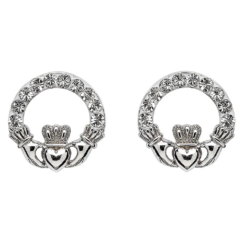 Rhinestone Drop Earrings for Sparkle -Shanore : Silver Claddagh Earrings With Crystals