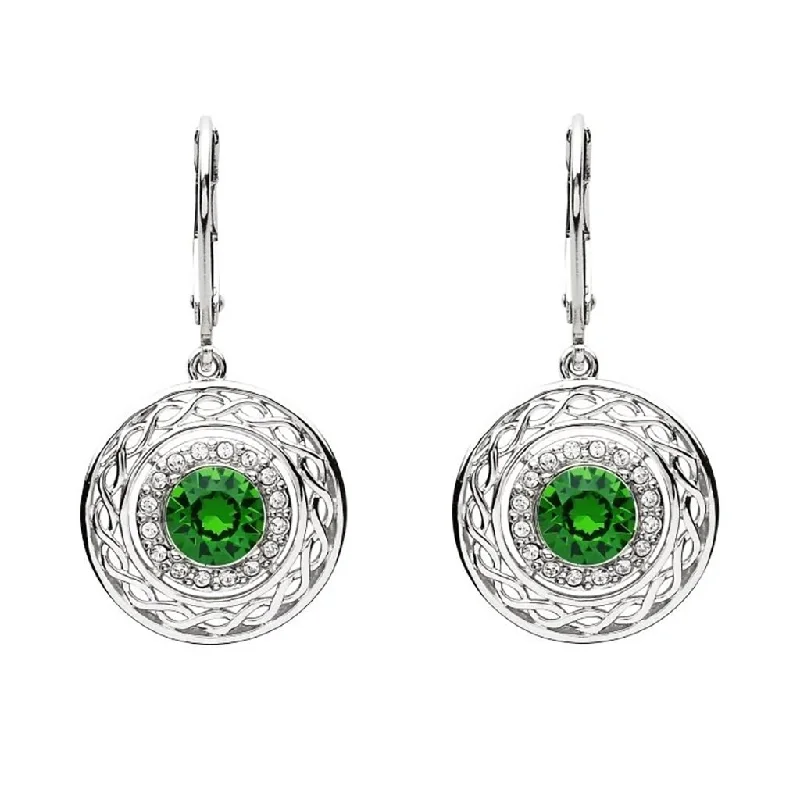 Leverback Drop Earrings for Comfort -Shanore : Sterling Silver Celtic Halo Earrings Adorned With Crystals