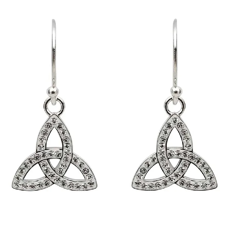 Clip On Drop Earrings for Non Pierced -Shanore : Trinity Earrings Adorned With Crystals