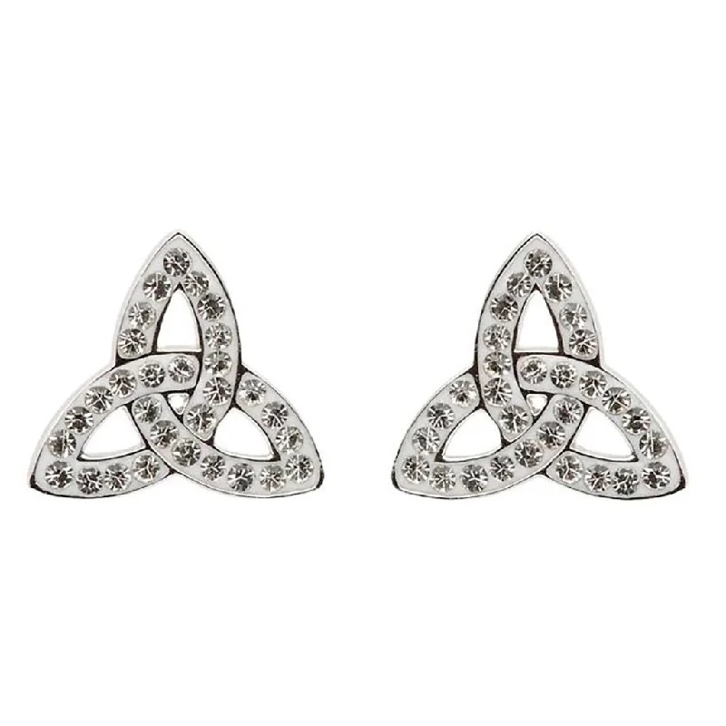 Gemstone and Diamond Drop Earrings for Opulence -Shanore : Trinity Knot Stud Earrings Adorned With Crystals