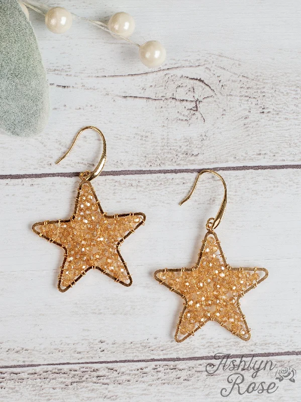 Pearl Drop Earrings for Elegance -Sparkle in the Sky Star Earrings with Gold, Champagne