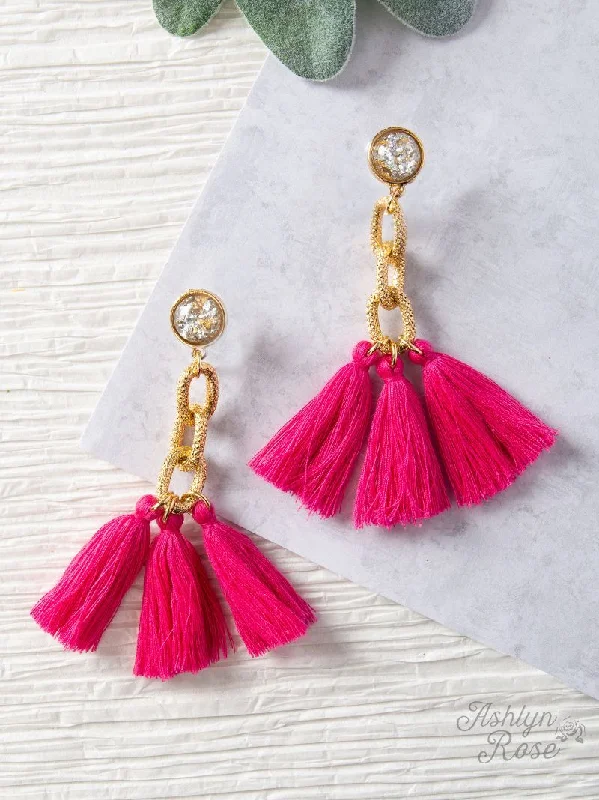 Triangular Drop Earrings for Edge -Speak to Me with Gold Chains Tassel Earrings, Pink