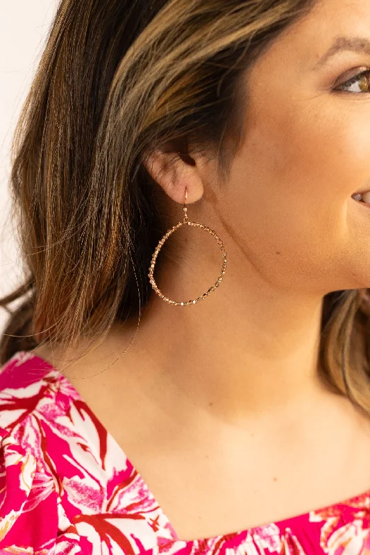 Drop Earrings for Work Attire -Sprinkled With Love Rose Gold Beaded Hoops