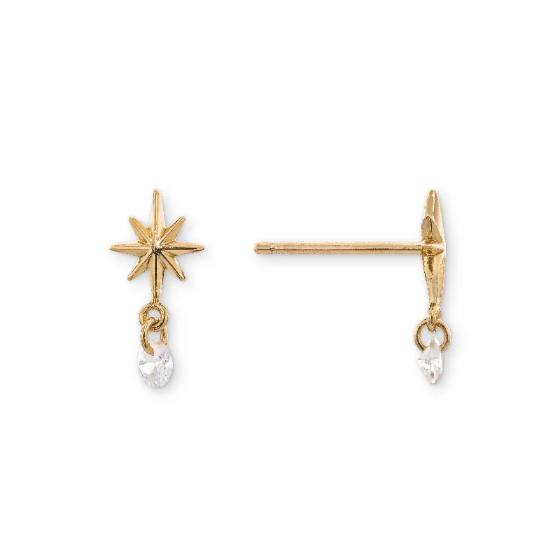 Drop Earrings with Debossed Designs -Crissy Starburst Studs with CZ