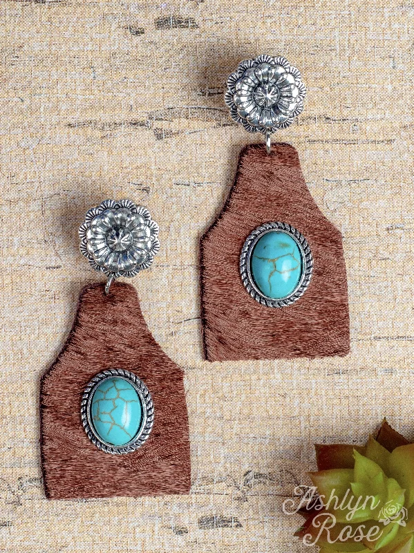 Diamond Drop Earrings for Luxury -Tavern Lovin' Fur Earrings with Turquoise Stone