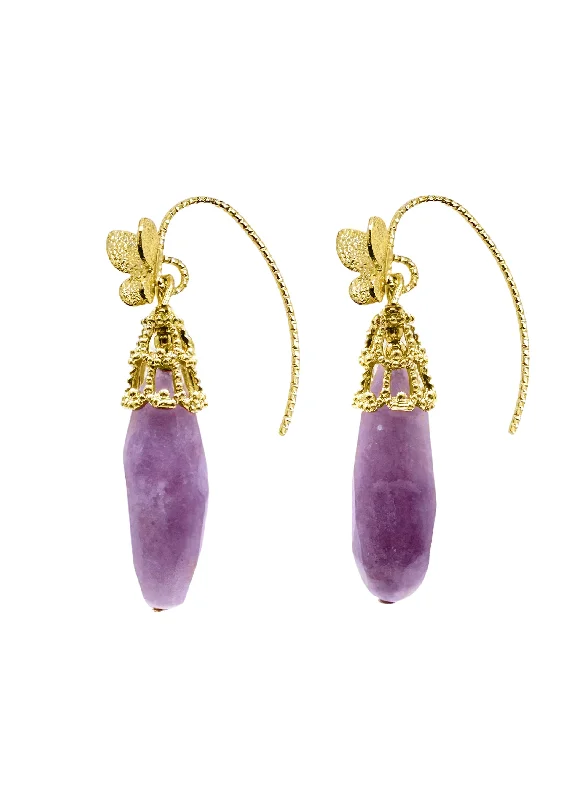 Drop Earrings for Formal Attire -Teardrop Orchid Gemstone with Butterfly Hook Earrings LE014