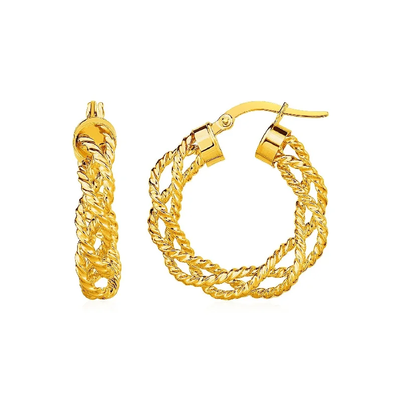 Drop Earrings with Chevron Designs -LOVCIA Luxury Braided Round Hoop Earrings in 14k Yellow Gold with Hinged Clasps (15mm Diameter)