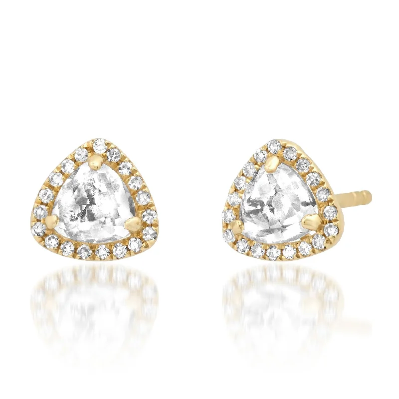 Drop Earrings for Prom Night -Topaz Trilion Stud Earrings with Diamond Frame