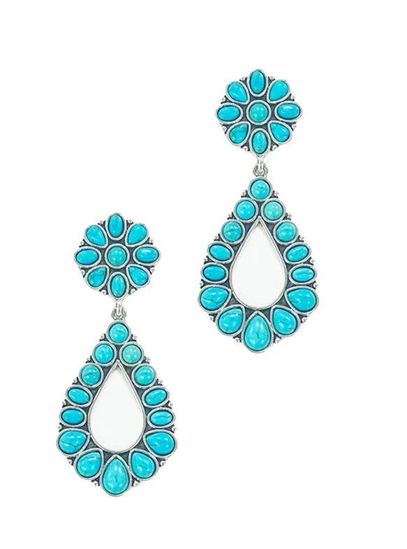 Drop Earrings for Christmas Party -Turquoise Flower with Hoops