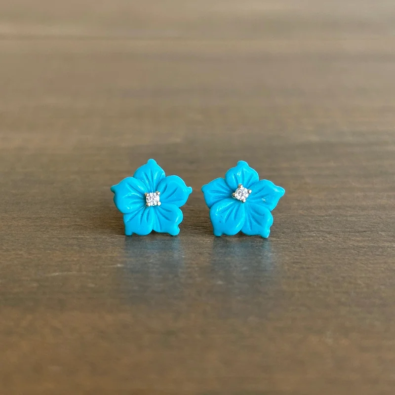 Contemporary Drop Earrings for Fashion -Turquoise Flower Stud Earrings with Diamonds