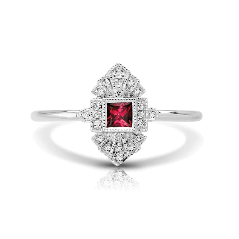 Women’s statement rings with large coral gems -Vintage Inspired 0.15 ct. Natural Ruby Ring With Diamonds