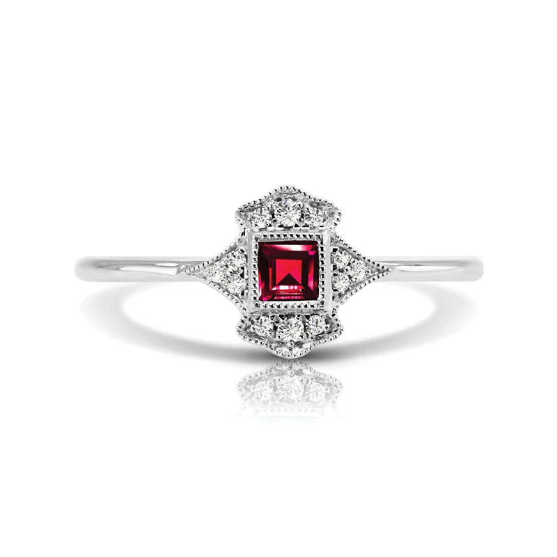 Women’s rings with raw turquoise for texture -Vintage Inspired 0.20 ct. Natural Ruby Ring With Diamonds