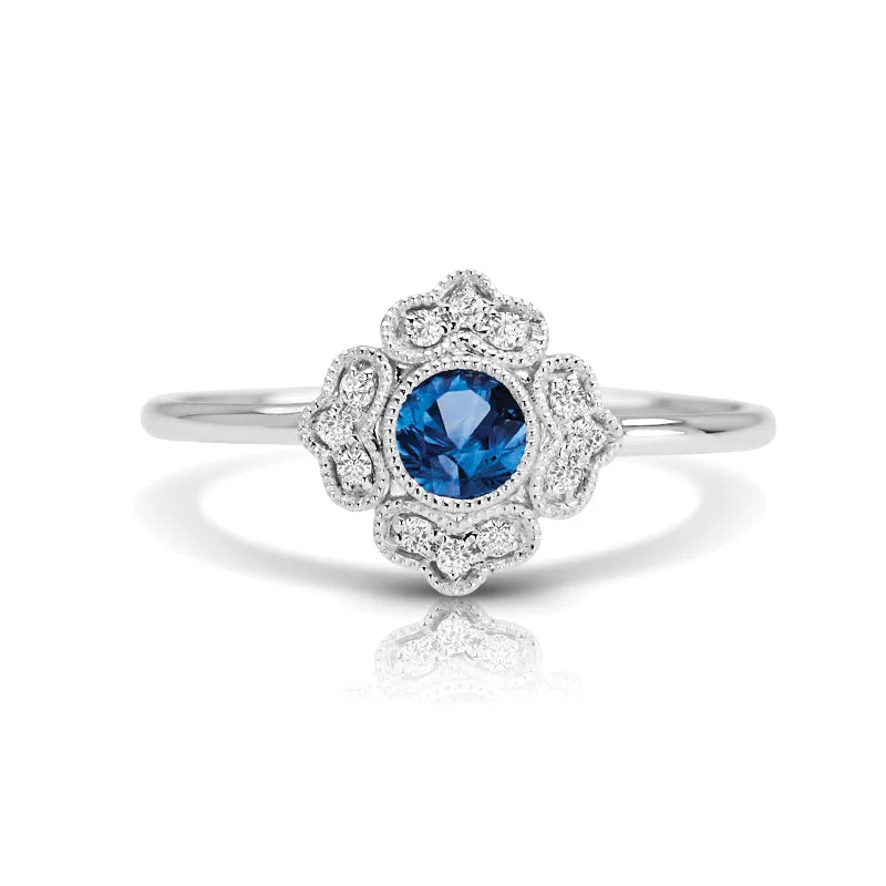 Women’s rings with agate slices for earthiness -Vintage Inspired 0.25 ct. Natural Blue Sapphire Ring With Diamonds