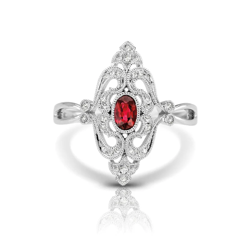 Women’s rings with stretch bands for ease -Vintage Inspired 0.35 ct. Natural Ruby Ring With Diamonds