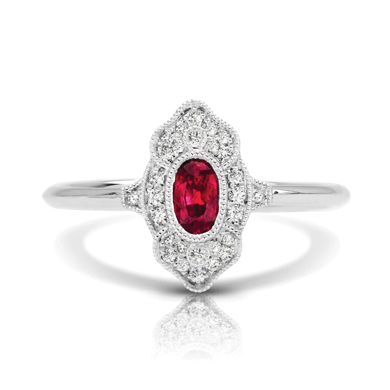 Women’s rings with etched initials for meaning -Vintage Inspired 0.35 ct. Natural Ruby Ring With Diamonds