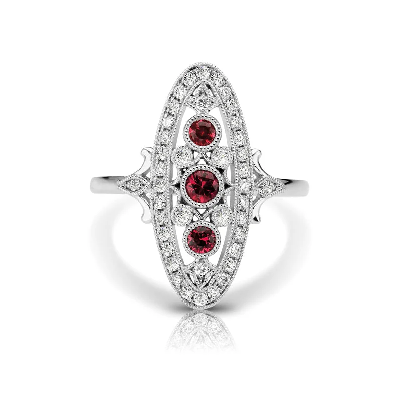 Women’s vintage-style rings with oxidized finish -Vintage Inspired 0.35 ct. Natural Ruby Ring With Diamonds