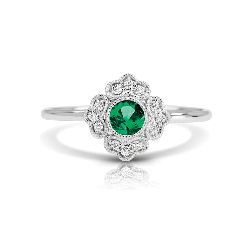 Women’s rings with peacock ore for iridescence -Vintage Inspired Natural Emerald Ring With Diamonds