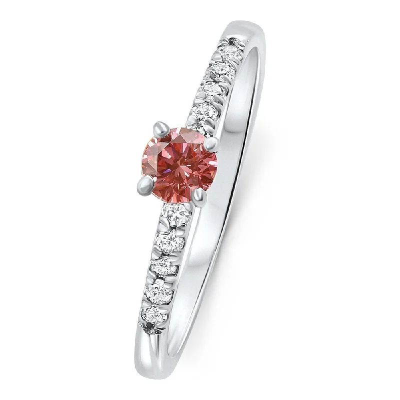 Engagement rings with classic pave garnet bands -VS 3/8Ct Pink Diamond Engagement Ring Gold Lab Grown