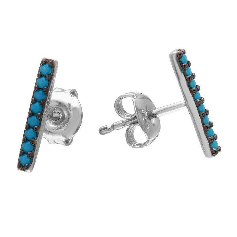 Pearl Drop Earrings for Elegance -Silver 925 Black Rhodium Plated Bar Earrings with Synthetic Turquoise Stones - GME00076BLK-T